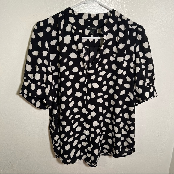 Ann Taylor Blouse Black White Dots S - Picture 2 of 12